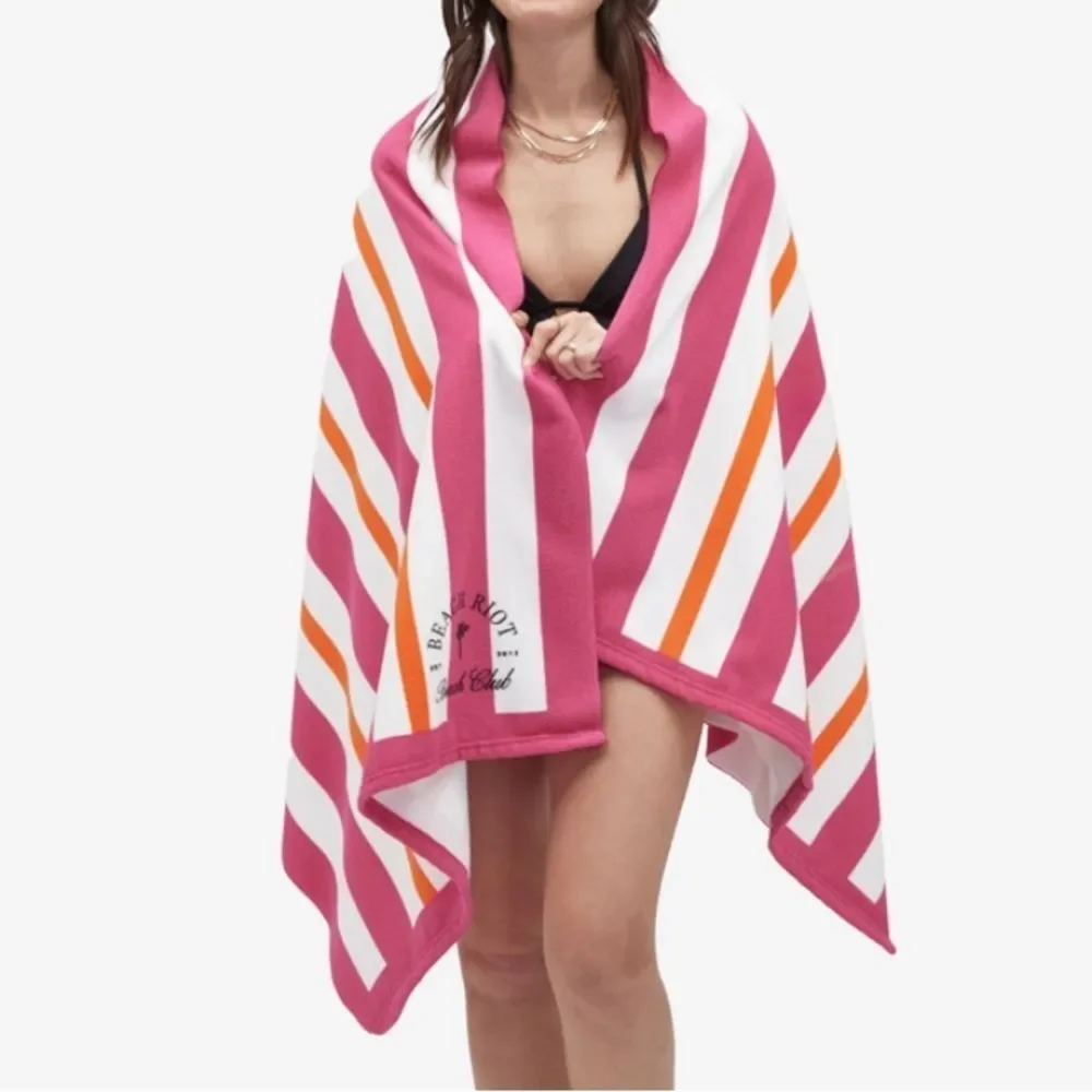 Beach Riot Beach Club Towel- Pink/Orange Stripe NEW